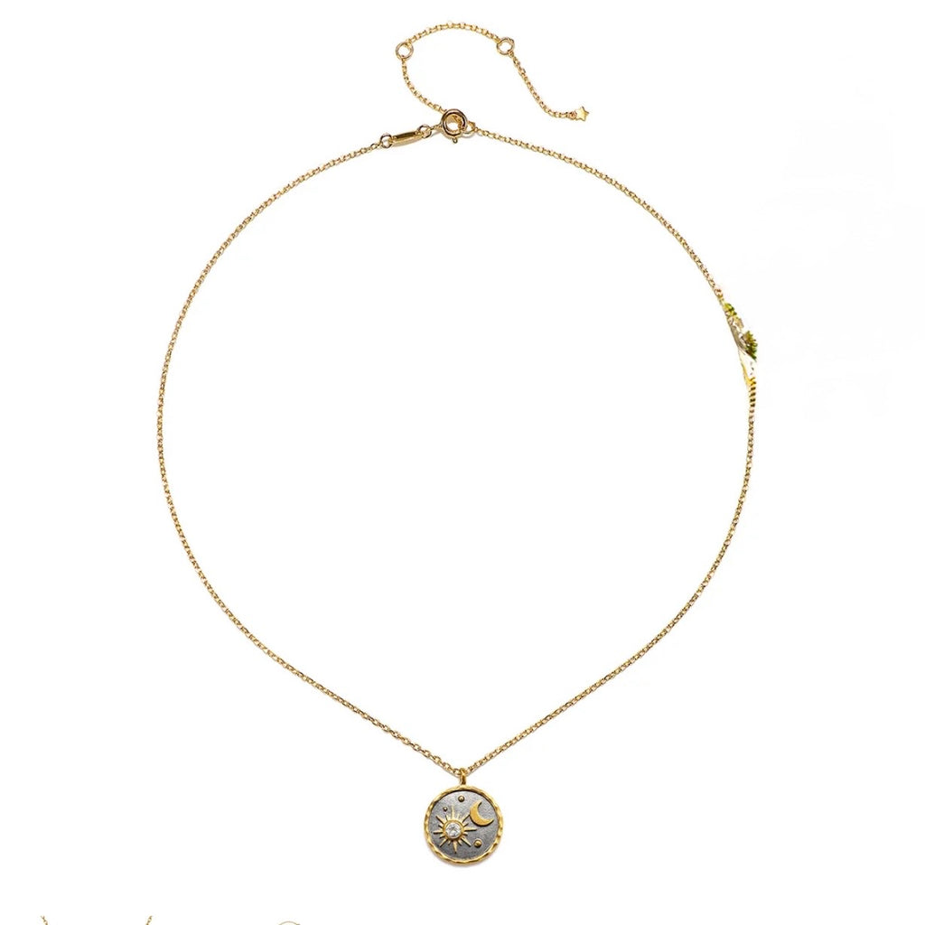White Topaz Sun/Moon April Birthstone Necklace