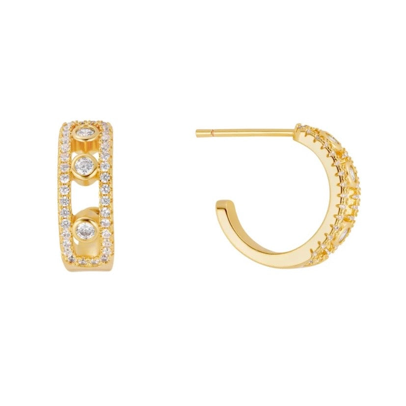 Double Row CZ Earring With Three Stones Down The Middle