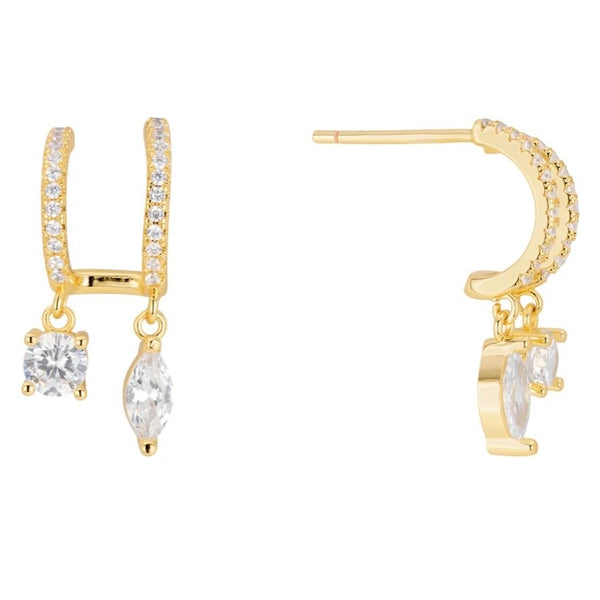CZ Double Row Hoop With Hanging Marquis And Emerald Cut CZ Stones