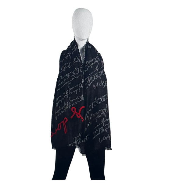 Black And Red “Lets Dance” Woven Scarf With Typography Motif