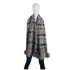 Grey Animal Print Plaid Scarf With Fox Poms