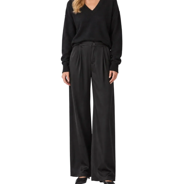 Elan Black Satin Wide Leg Trouser