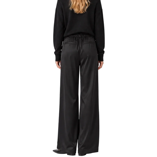 Elan Black Satin Wide Leg Trouser