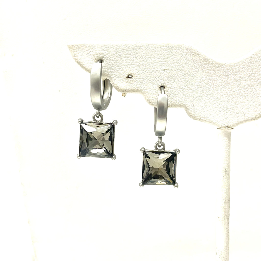 Emerald Cut Crystal Hoop Earrings