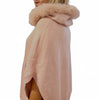Fur Trimmed Pink Knit Zip Up Poncho