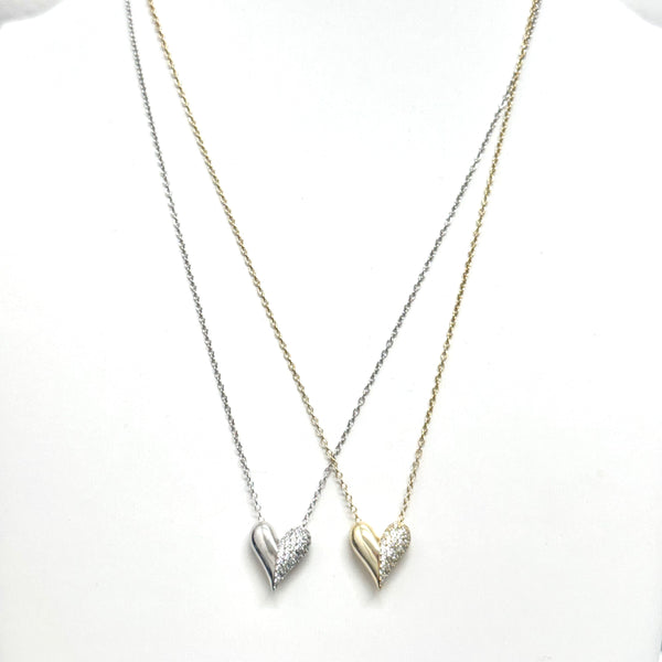 Half Cz Half Smooth Heart Necklace