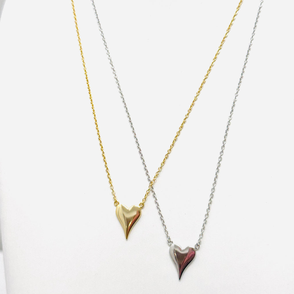 Sterling or Gold Solid Heart Necklace
