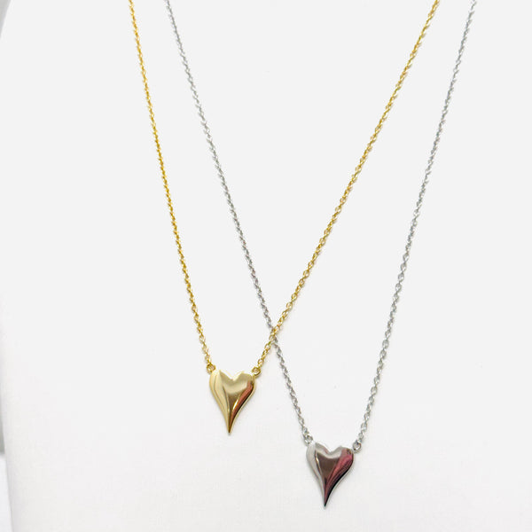 Sterling or Gold Solid Heart Necklace