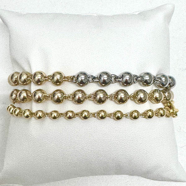 Bocce Bracelet, Duo Mixed Metal Ball Chain, Solid Gold, Mini Gold