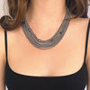 Short Grey Multi Chain Layered Necklace With Denim Pearls