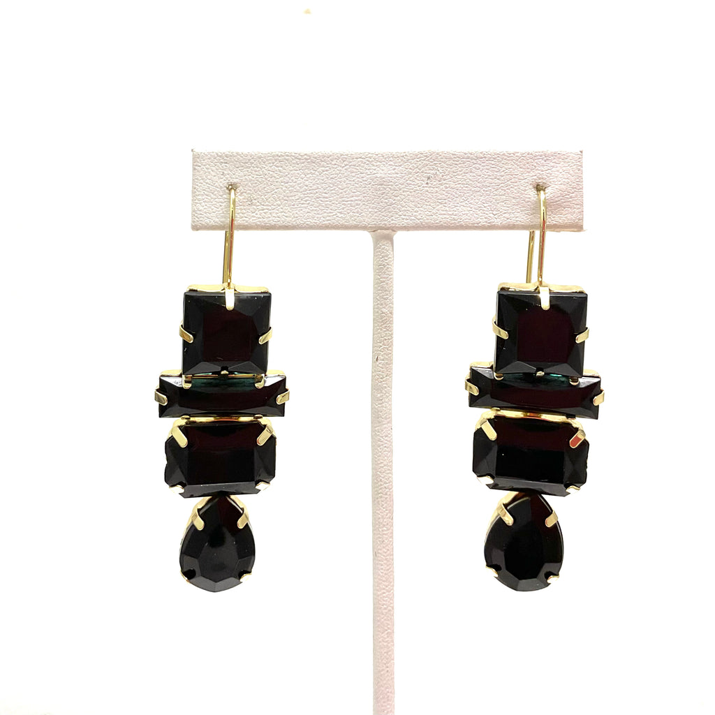 Deco Black Gem Drop Earrings