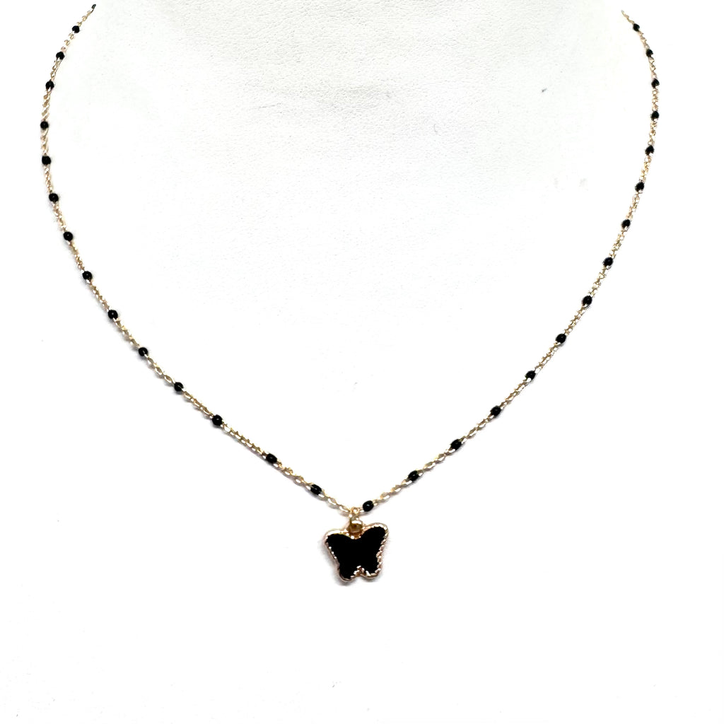 Enamel Butterfly on Wire Wrapped Beaded Necklace