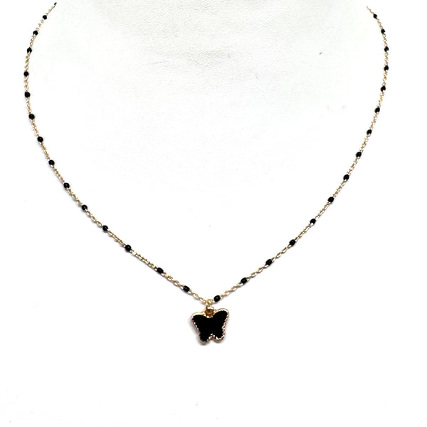 Enamel Butterfly on Wire Wrapped Beaded Necklace