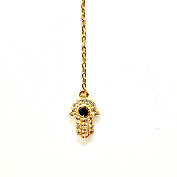 Gold Hamsa and Evil Eye Y Necklace