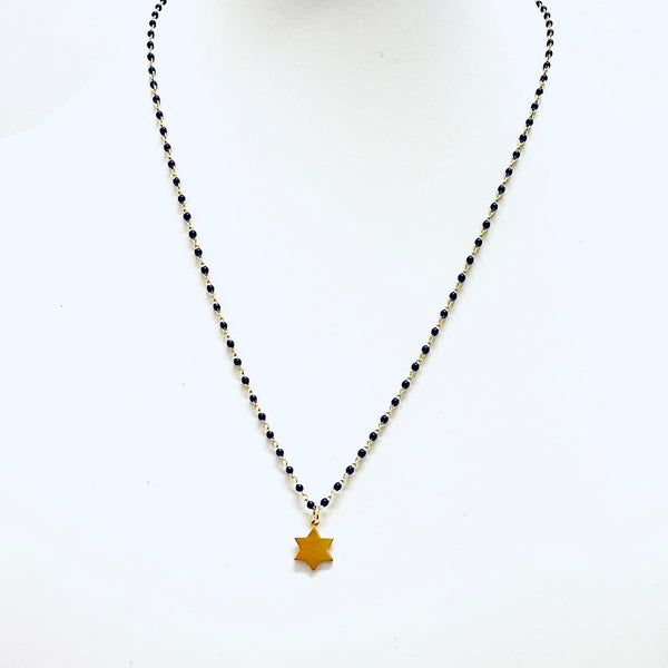 Black Bead Sold Gold Star of David