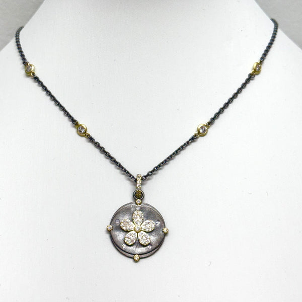 Hematite and Gold Matte Charm Disc Necklaces