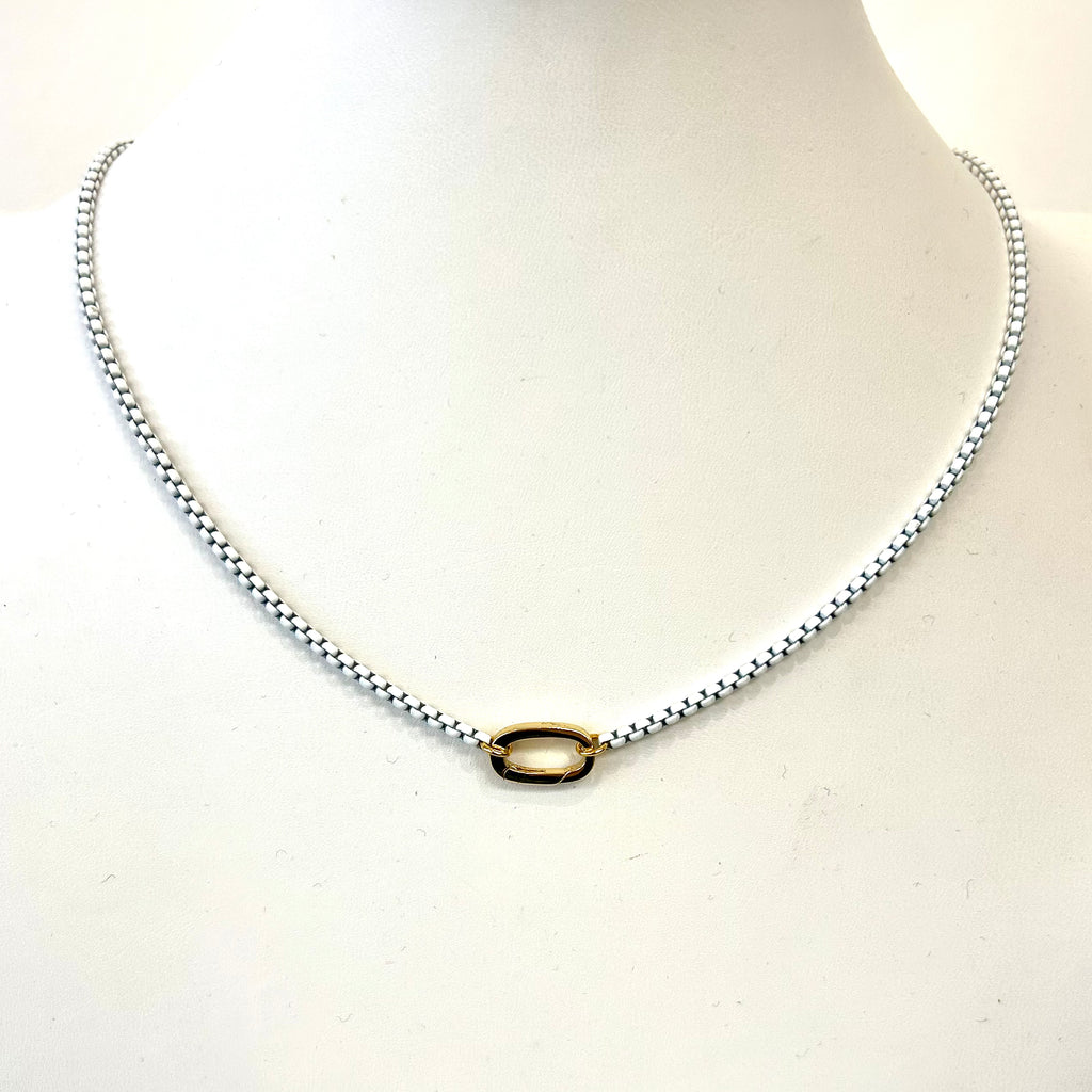Enamel Chain With Oval Carabiner Necklace