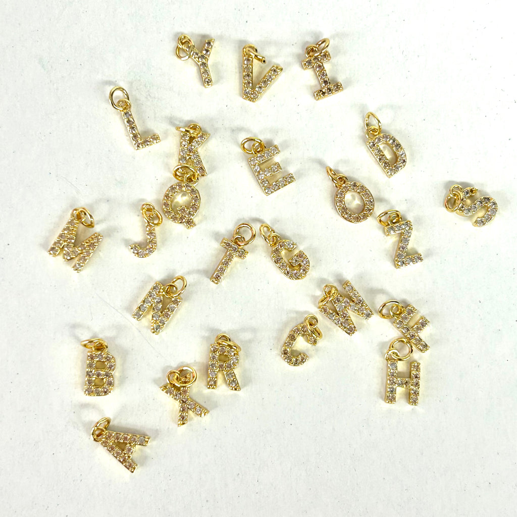 CZ Gold Initial Charms