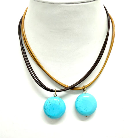 Leather Cord Turquoise Drop Necklace from Greece