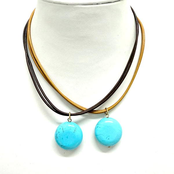 Leather Cord Turquoise Drop Necklace from Greece