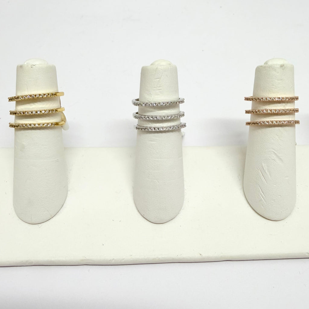 Pave 3 Row Adjustable Ring