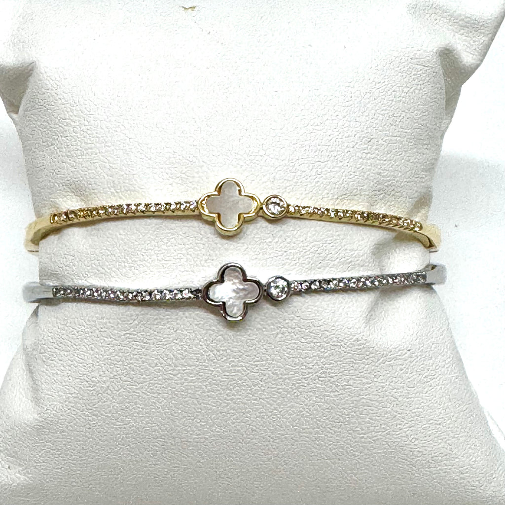 Silver or Gold Tiny Clover Pave Bracelet