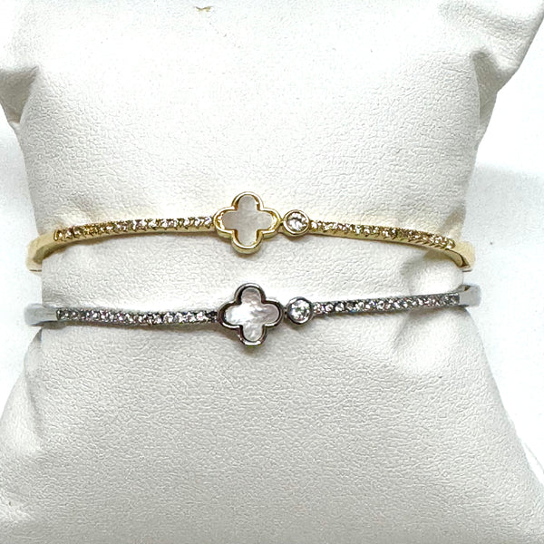 Silver or Gold Tiny Clover Pave Bracelet