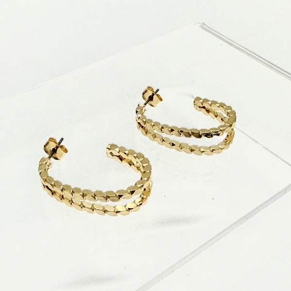 Double Strand Oval Hoop Gold Earrings