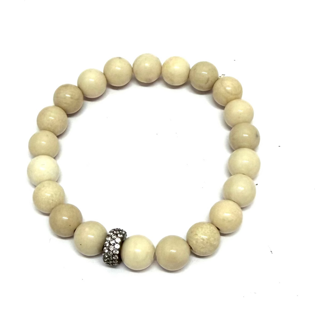 Natural Stone, Pyrite, and Cz Rondelles Stretch Bracelets