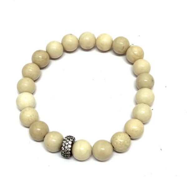 Natural Stone, Pyrite, and Cz Rondelles Stretch Bracelets