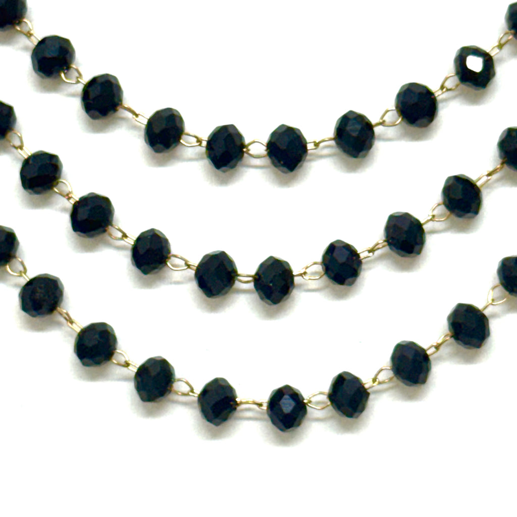 Triple Layer Wire Wrapped Black Beaded Necklace