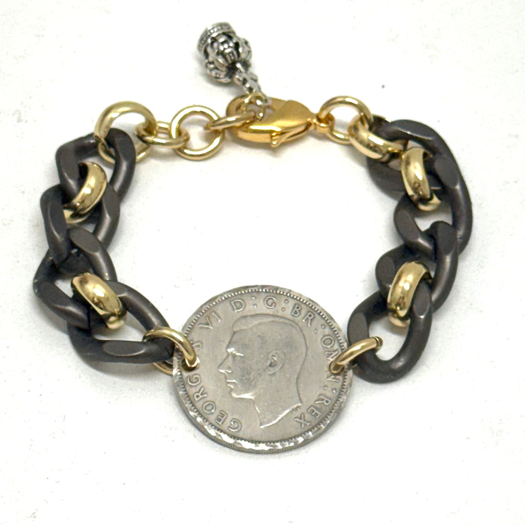 Reversible Coin Two-Tone Thick Chain Bracelet