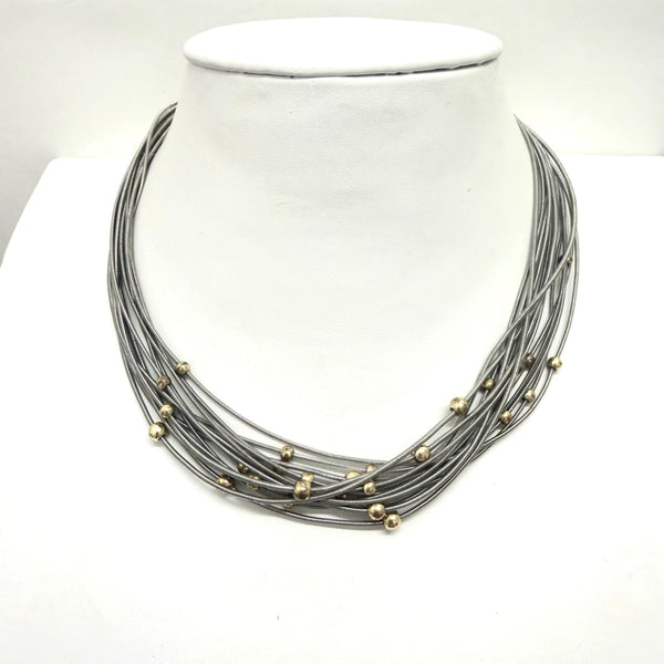 14 Strand Silver Piano Wire with 4mm Gold Ball Necklace