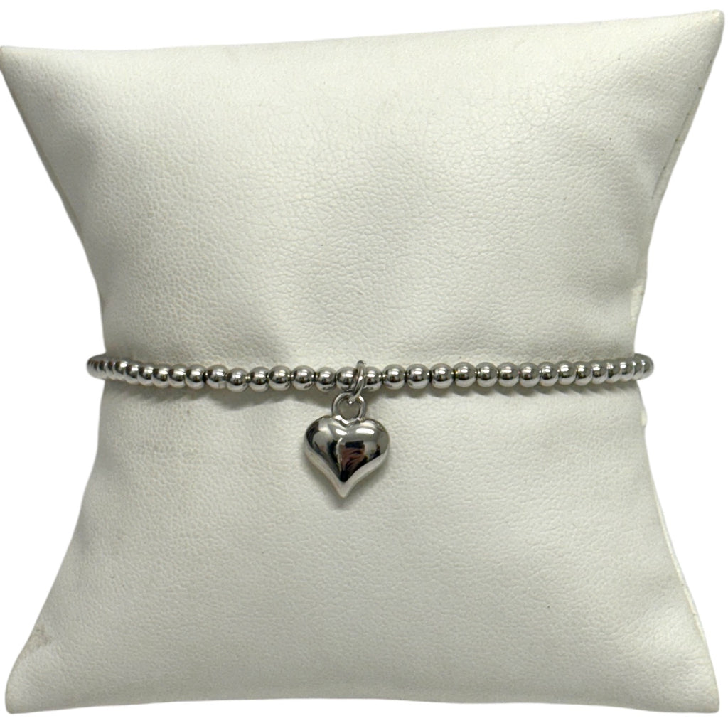 Stretch Bead Bracelet with Mini Heart Charm