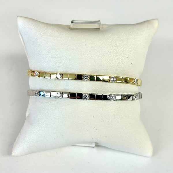 Silver Or Gold Tile & CZ Tennis Bracelet
