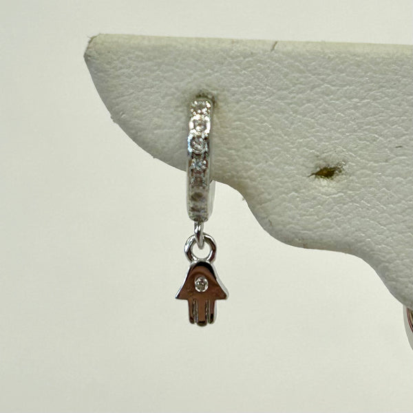 Tiny Pave  Silver Hamsa Huggies With Tiny CZ Crystal