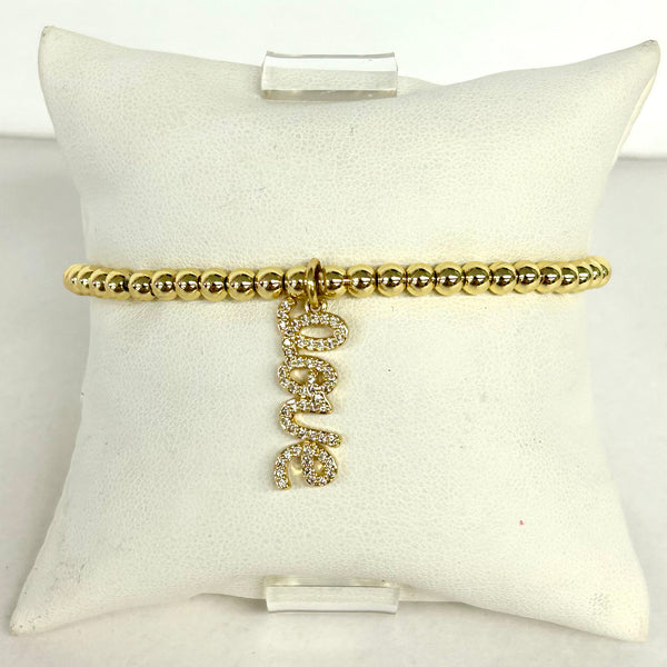 Gold Beaded "Love" Stretch Bracelet