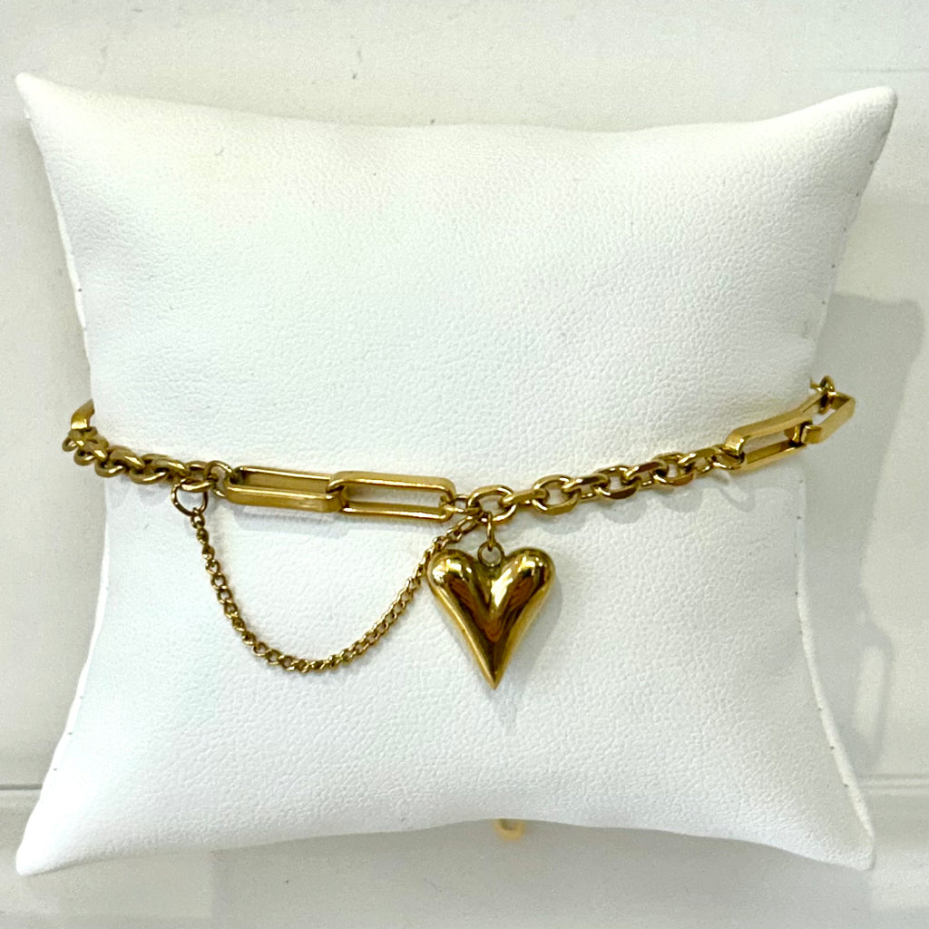 Multi Chain Puffed Heart Charm Bracelet
