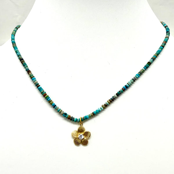 Turquoise Beaded Flower Necklace