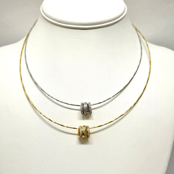 Three Pave Rings Wire Chain Necklace