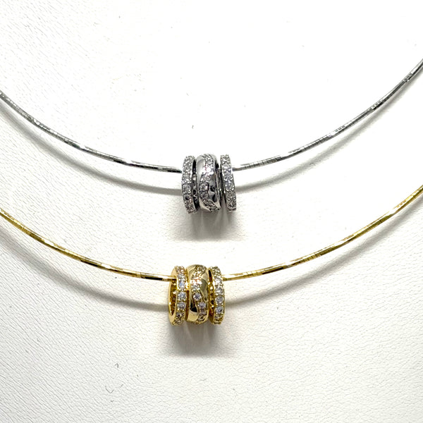 Three Pave Rings Wire Chain Necklace