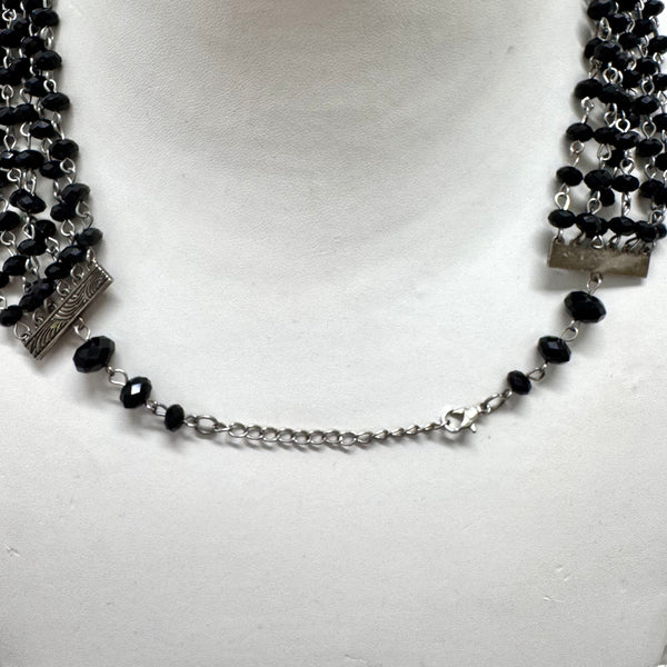 6 Strand Layered Black Wire Wrapped Beaded Necklace