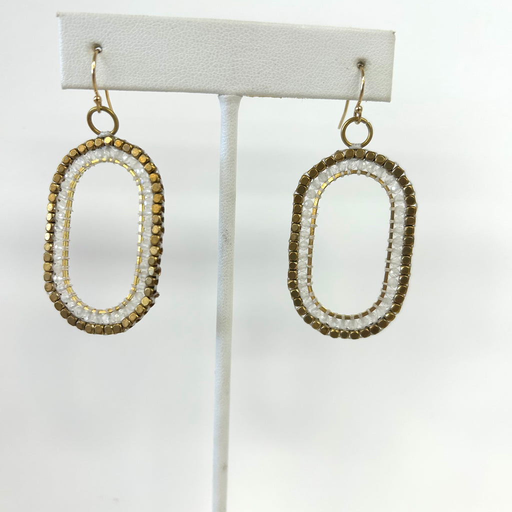 Oval With Semi Precious Stone Earrings