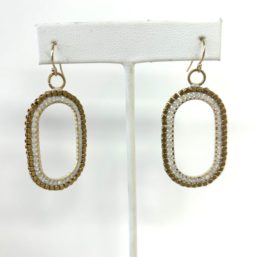 Oval With Semi Precious Stone Earrings