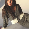 Elan Grey/ White Color Block Carrie Cardigan Sweater