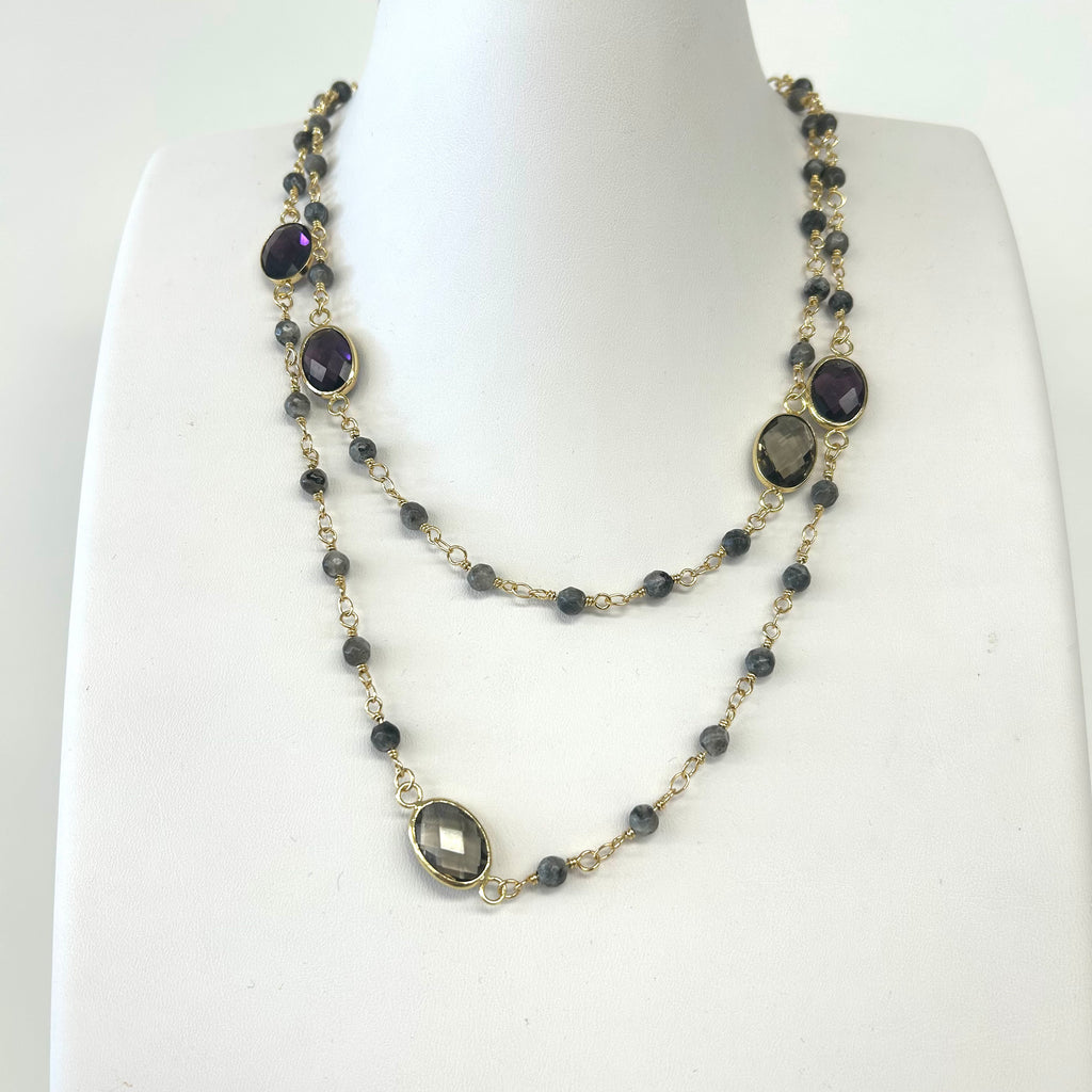Long Stone & Crystal Necklace