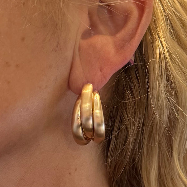 14Kt Gold Dipped Matte Brushed Triple Hoop Earrings