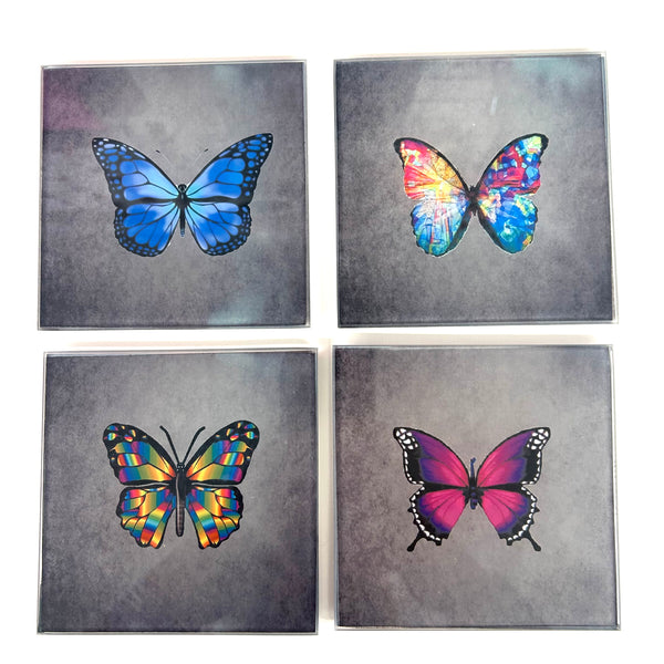 Set Of Four Colorful Butterfly Coasters