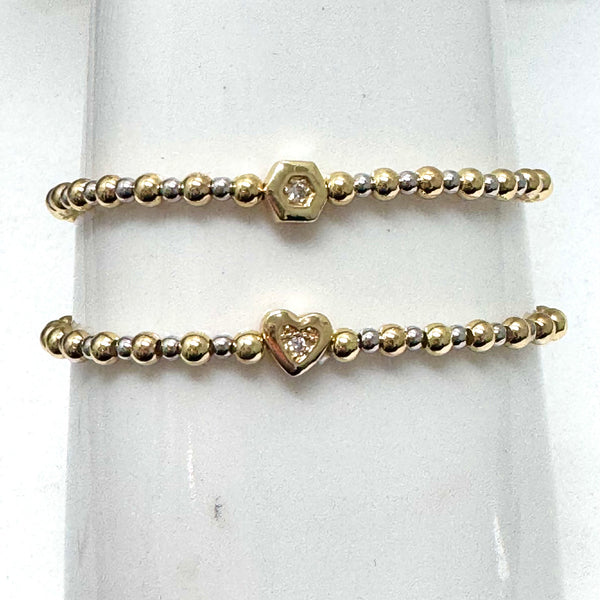 Two-Tone 4MM/3MM Beaded Bracelet with CZ Shape