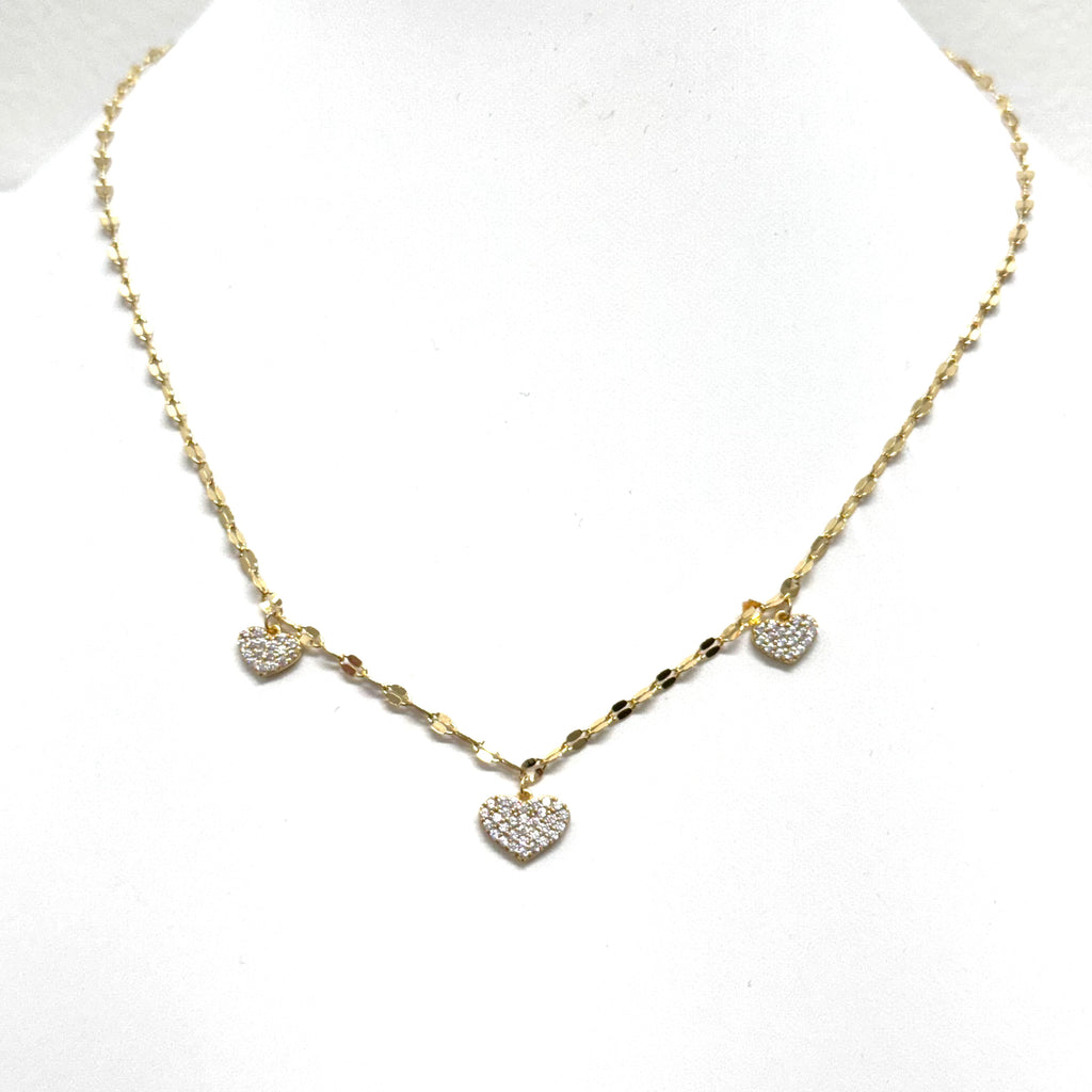 Mirror Link Chain With CZ Heart Charms